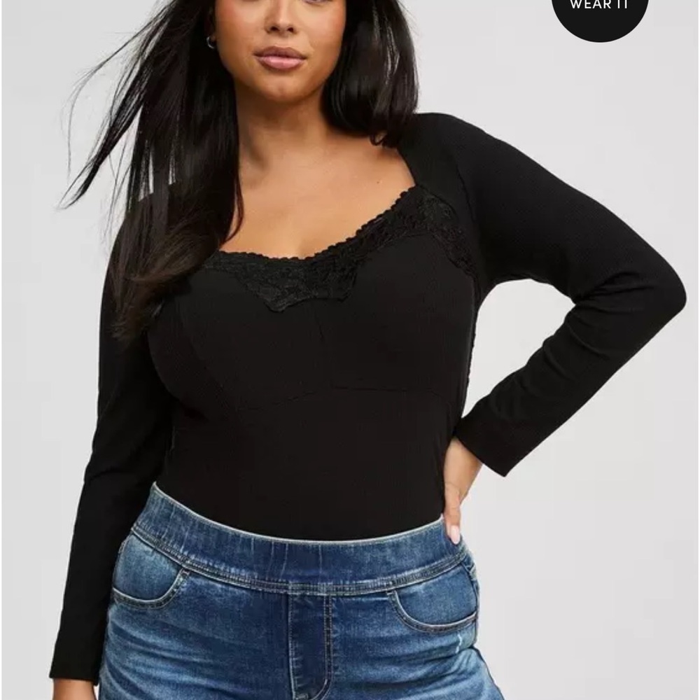 Torrid Black Super Soft Ribbed Sweetheart Top